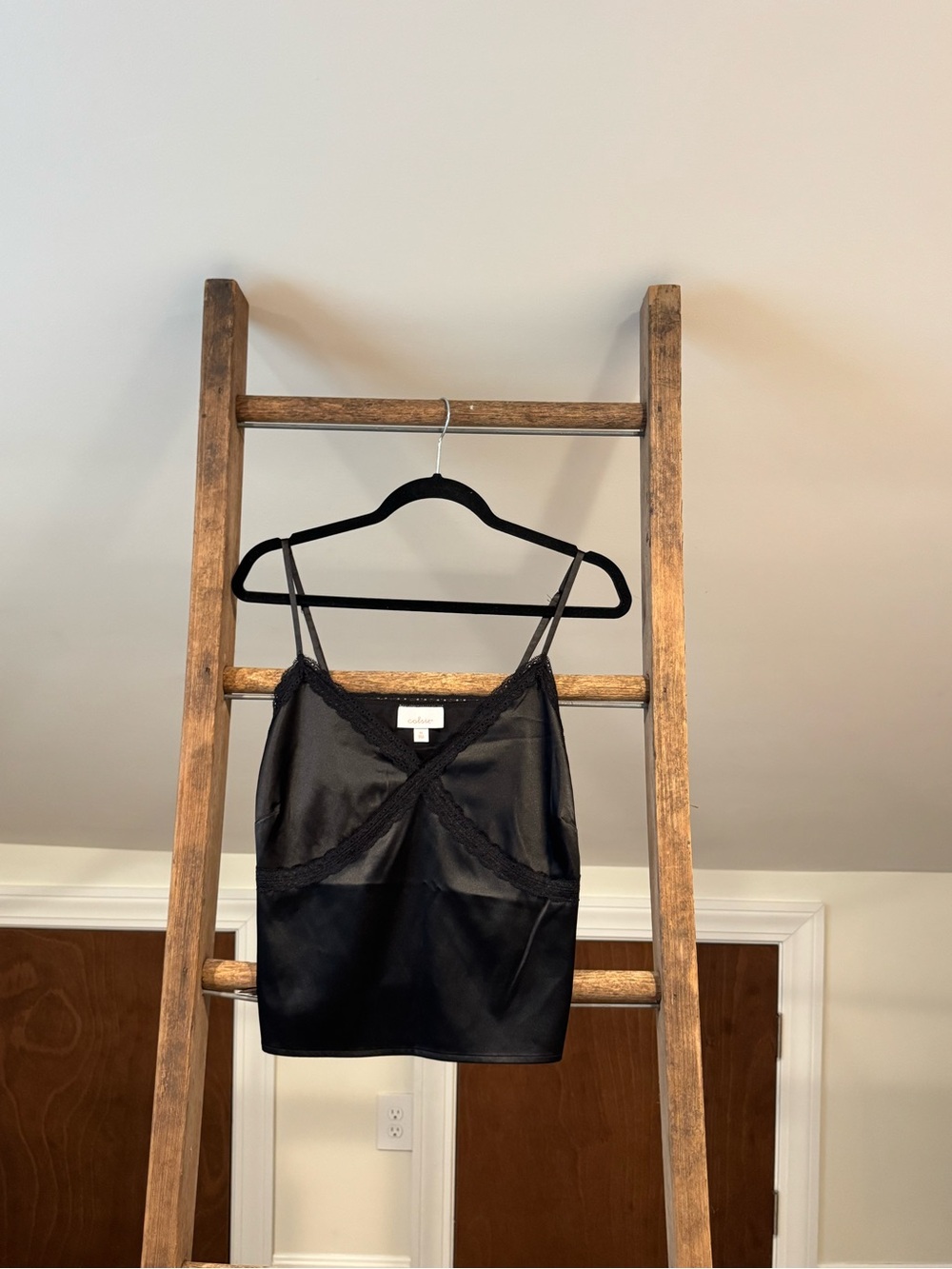 Colsie Black Satin Lace-Trim Cami